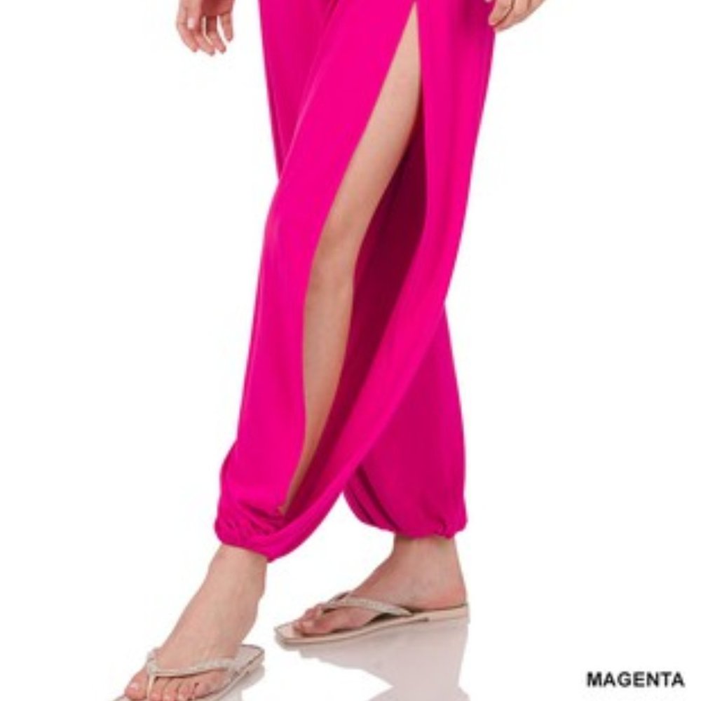 Zenana Womens Outfitters Pants & Jumpsuits Zenana Magenta Pink Split Side Pants